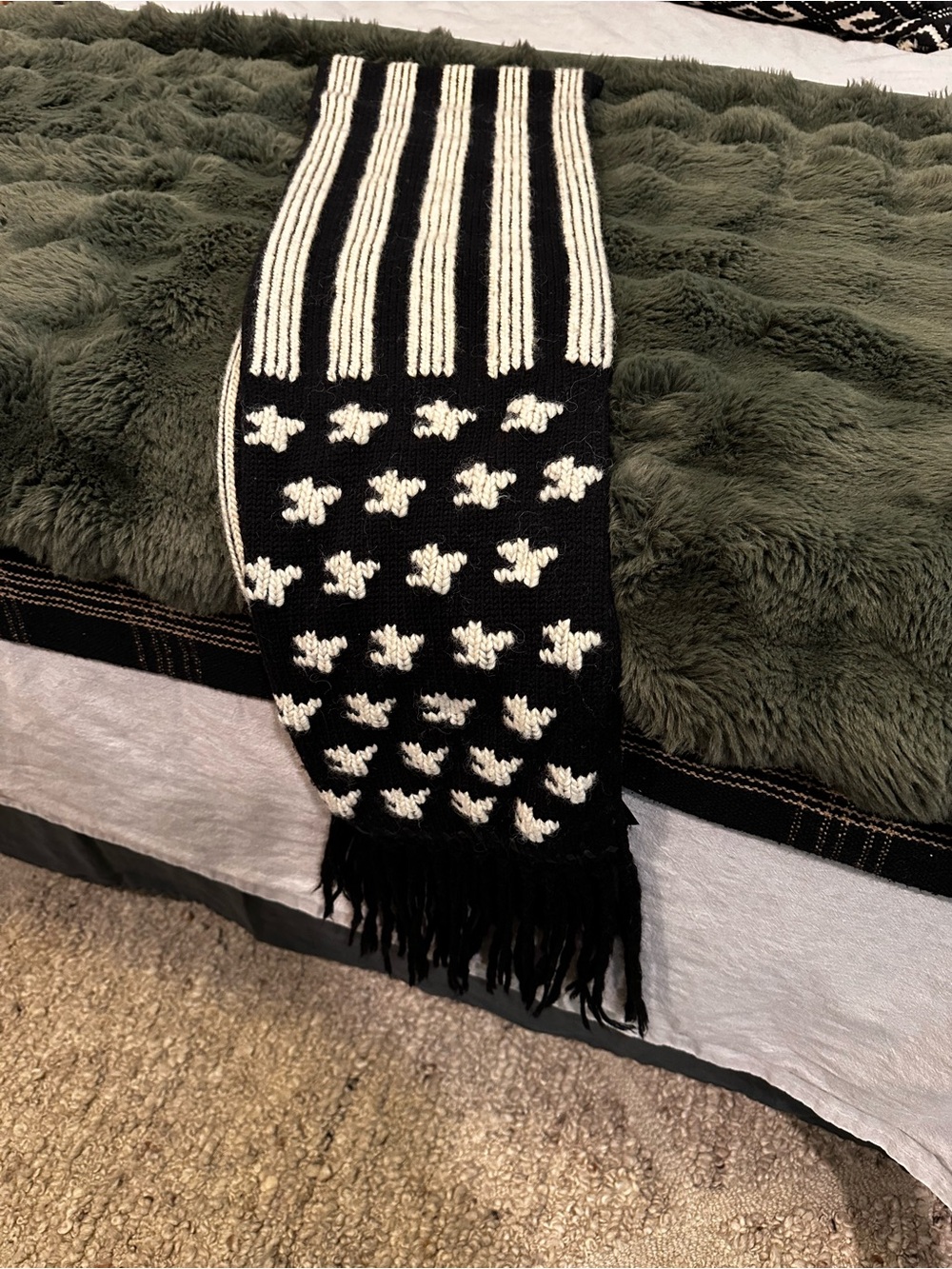 Coach Black and White wool flag scarf. Coach Americana